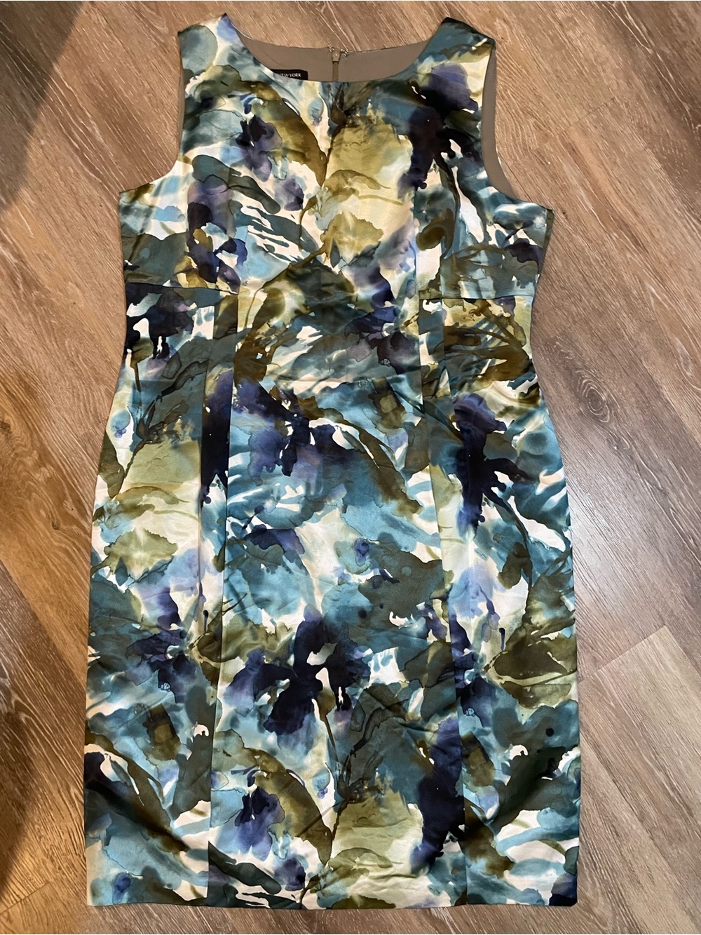 Jones New York Sleeveless Abstract Floral Sheath Dress in Blue-Green